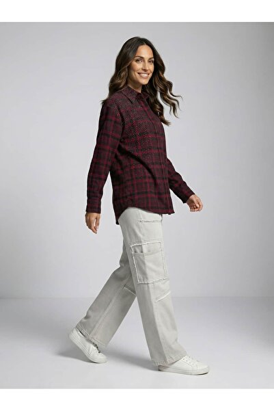 egomoda Taş İşlemeli Ekose Gömlek