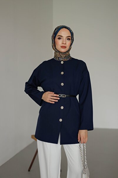 MOONSC Women's Hijab Jacket with Button Detail on the Front and Belt