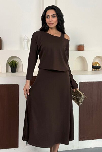 Ded COLLECTION Women's Thick Strap Dress Off Shoulder Blouse Double Modal Set