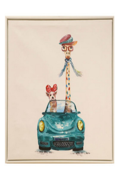 Generic لوحة جدارية عصرية للأطفال، زرافة ترتدي نظارة في سيارة، مرسومة يدويًا ...