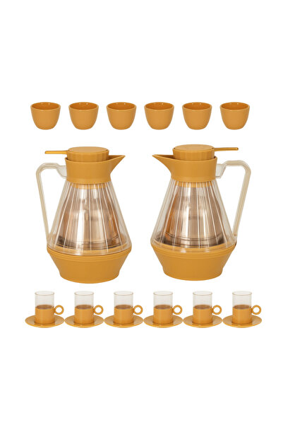 Generic 1-liter gray thermos set with 20 pieces of cups and saucers