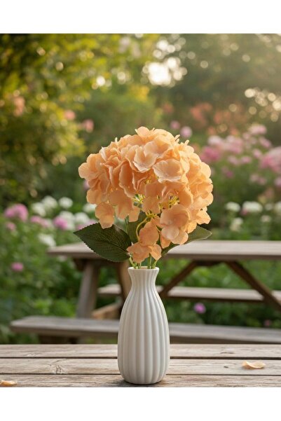 YASİMA Artificial Flower 5 Branches Hydrangea with Vase Balcony Home Decor Or...