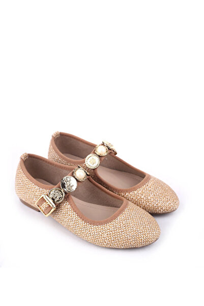 Walkenzo 4709 Comfortable Sole Brooch Detailed Women's Ballerina Shoes