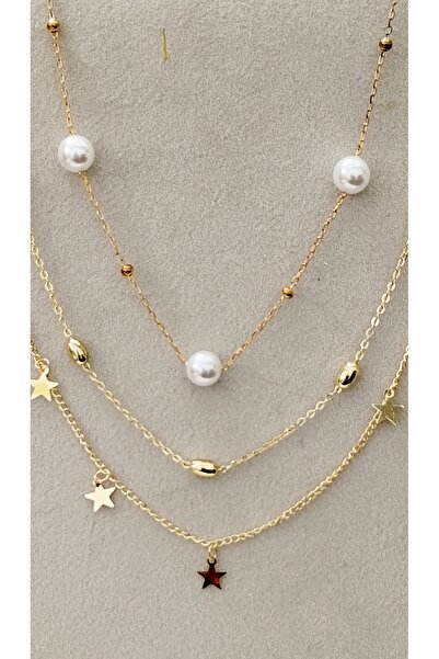 Çelik Multiple Necklaces 3-Piece Women's Trendy Pearl Star Set