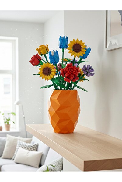 Mutlu Tasarım Lego Çiçek Uyumlu Hediyelik Vazo (Çiçekler Dahil Değildir)