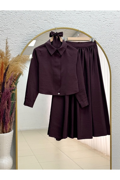 BENAHOLL Akgül Hidden Zipper and Snap Fastener Skirt Set-Şa1185 Plum