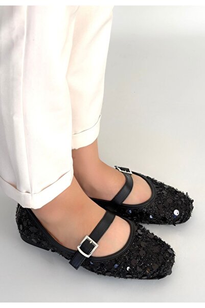 Zerenyus Zaty Μαύρες Σουέντ Μπαλαρίνες με Μαύρες Παγιέτες, Άνετες για Καθημερ...