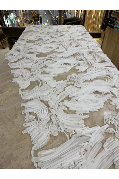 METERİAL 3D Embroidered Fabric on Organza - 140 cm Wide for Evening Dresses, ...