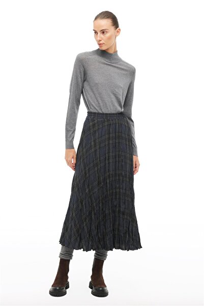 Perspective Multicolored Plaid Slim Fit Midi Skirt