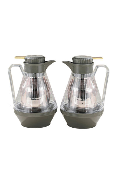 Generic Set of 2 dark gray tea and coffee thermoses with a transparent finish...