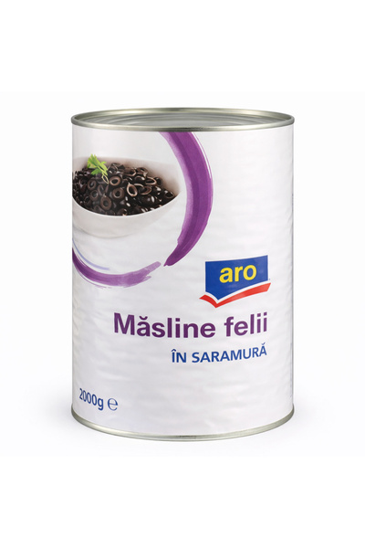 Aro Măsline negre, feliate, calibru 180-280, Aro, 2 kg