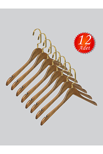 NYN Ahşap M001-Ç (GOLD KANCA LAMA) Gömlek, Tshirt, Bluz, Elbise Askısı 12 Adet