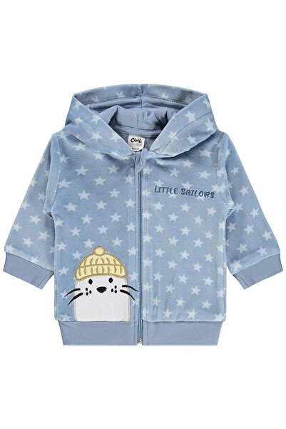 Civil Baby Yıldız Empirme ve Fok Nakışlı 6-18 Ay Hırka - Mavi 18-24 Ay