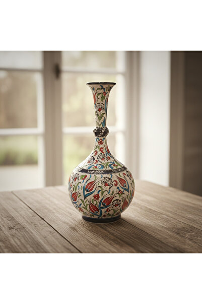 RGS HOMELİFE مزهرية خزفية تقليدية كبيرة الحجم مصنوعة يدويًا بتصميم خاص - 46 سم