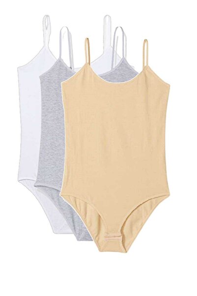Mestore 3 Pieces of Women's Snap-On Bodysuit with String Straps, White Gray S...