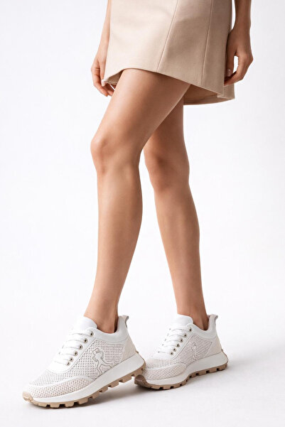 GARKONY Perforated Natural Leather Sports Shoes White Flow