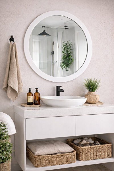 Digital Ahşap Yuvarlak Ayna - Antre Hol Banyo Mutfak Salon Wc Aynası - Doğal ...