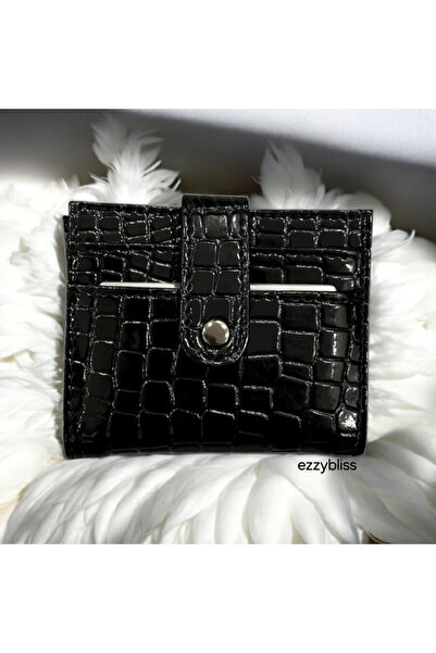 EZZY BLİSS Ezzybliss Women's Black Shiny Faux Leather Crocodile Pattern Snap ...