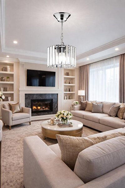 bestof tasarım Altıgen Kristal Taşlı Sarkıt Krom Salon Mutfak Hol Antre Oda A...