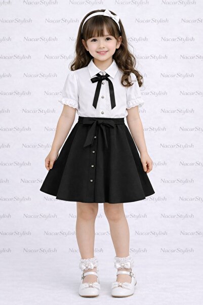 Nacar Kız Çocuk 23 Nisan 29 Ekim Dantel Detaylı Gömlek&Double Kumaş Düğmeli E...