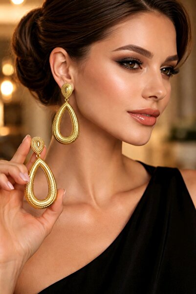 mos&more Gold Büyük Sallantılı Uzun Küpe, Çok Hafif