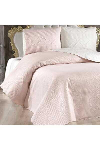 DOWRY Cuvertura matlasata 230x250 cm si 2 fete de perna, Sanem Crem/Roz pudra