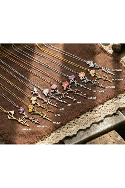 Soleildor 925 ayar Orijinal Gümüş Kişiye Özel Renkli Doğum Çiçeği İsimli Gümü...