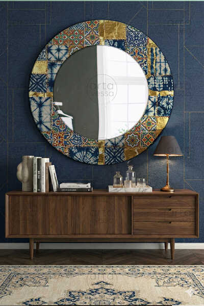 Artavessa Modern UV Baskılı MDF Çerçeveli Yuvarlak Duvar Aynası - ARTMDFMRR11