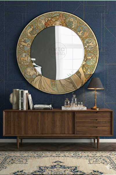 Artavessa Modern UV Baskılı MDF Çerçeveli Yuvarlak Duvar Aynası - ARTMDFMRR7