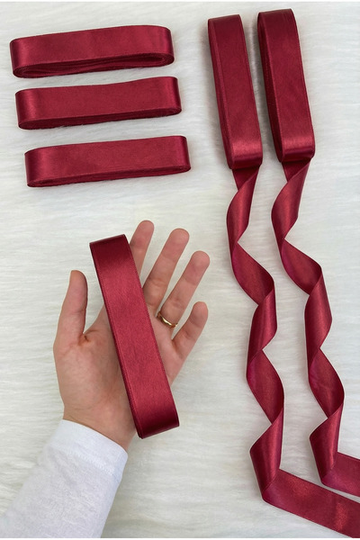 ZEYMERADE Burgundy Satin Ribbon 3 cm 10 Mt, Bohça Dowry Wedding Henna Circumc...