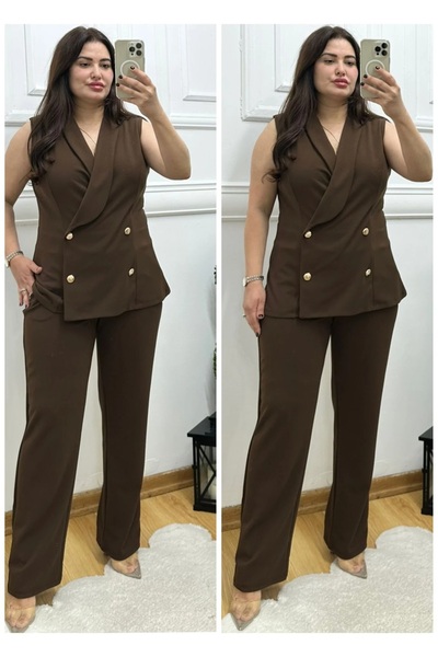 BUTİK MODA Kadın Ceket Yaka Sıfır Kol Gold Düğme Detay Büyük Beden Abiye İkil...