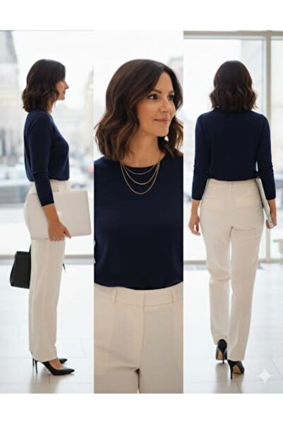 FİERTE Günay Kadın Büyük Beden Bluz Lnst584 Yuvarlak Yaka Uzun Kol Etek Ucu L...