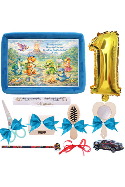 Recostore Tavita mot baieti, Dinozauri, catifea Turcoaz, 10 piese, 34x25 cm, ...