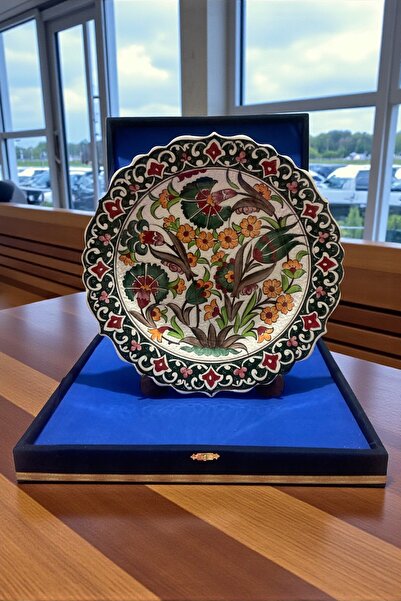 YOOS Kadife Kutulu 30 cm El Yapımı Özel Samur İşçiliği Kütahya Çinisi Çini Tabak