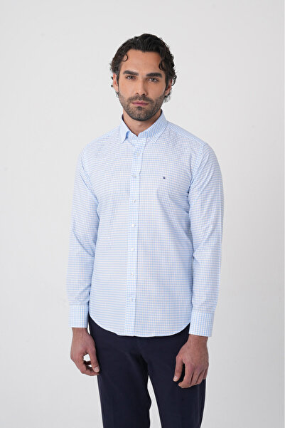 Bisse Long Sleeve Pasha Collar Regular Fit Men's Blue Shirt