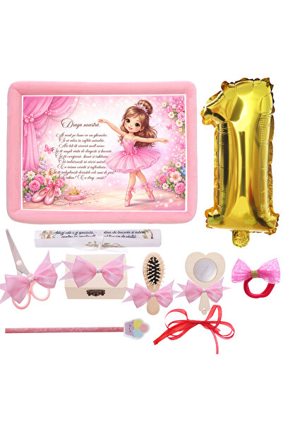 Recostore Tavita mot/turta fete, Balerina, catifea roz, 10 piese, 34x25 cm, R...