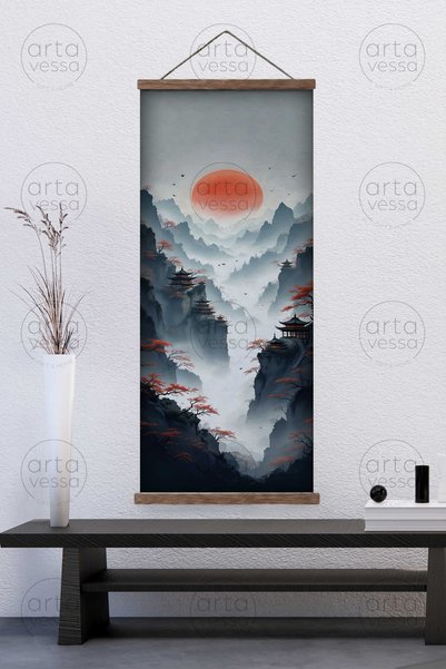 Artavessa Japon Tarzı Gerçek Ahşap Boyalı Çıtalı Askılı Kanvas Tablo - ARTJPN...
