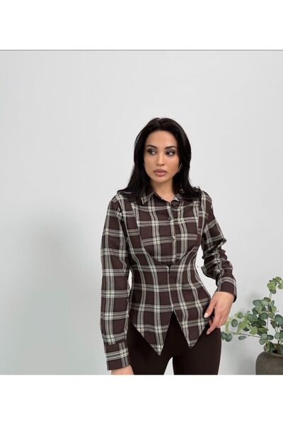 DAME Women's Plaid Shirt with Hidden Zipper Detail