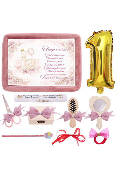 Recostore Tavita mot/turta fete, Lebada, catifea roz pudrat, 10 piese, 34x25 ...