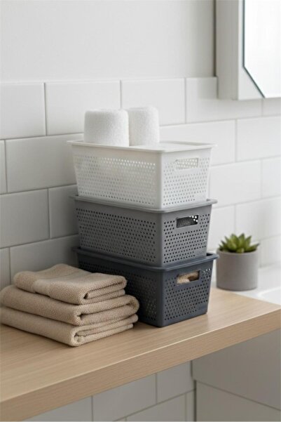 Bayev Grid 3 Pieces Mix 4 Liter Organizer Box with Lid - In-Cabinet Organizer...