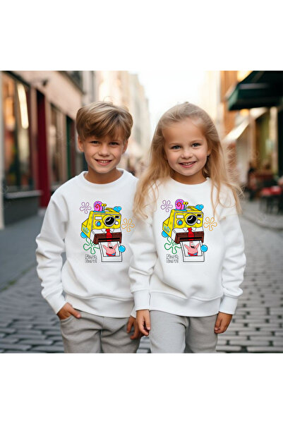 Tubinyoo Sünger Bob & Patrick Friends Baskılı Beyaz Çocuk Sweatshirt (tekli ü...