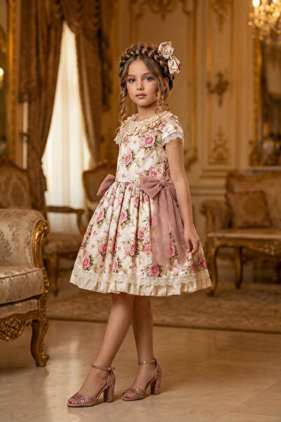 HÇ Hülya Çelik KİDSWEAR 2018 Rochie de sărbătoare cu imprimeu floral pentru fete
