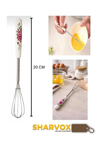 Sharvox Porselen Saplı Metal Mini Çırpıcı 20 cm | El Çırpıcısı | Mutfak Karış...