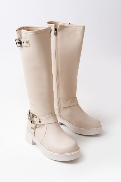 Zerenyus Exi̇n-02-312 Premium Beige Zippered Daily Women's Boots with Buckle ...