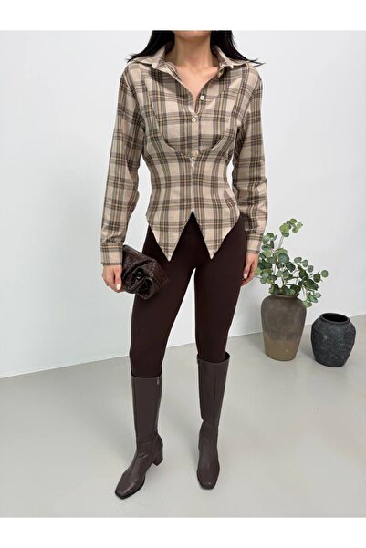 DAME Women's Plaid Shirt with Hidden Zipper Detail