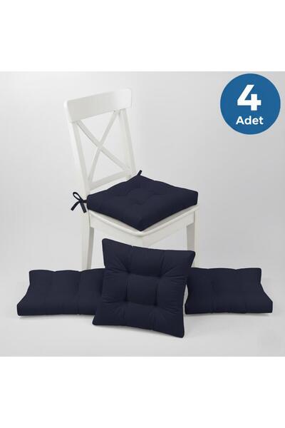 ALTINPAMUK 4'lü Lüx GOLD Pofidik Koyu Lacivert Sandalye Minderi Özel Dikişli ...