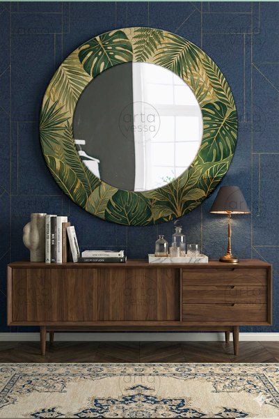 Artavessa Modern UV Baskılı MDF Çerçeveli Yuvarlak Duvar Aynası - ARTMDFMRR13