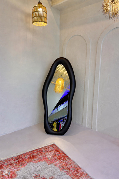 Lunalore Fiber Çerçeve Beton Görünümlü Ayaklı Boy Ayna -Yatak Odası Giyinme O...