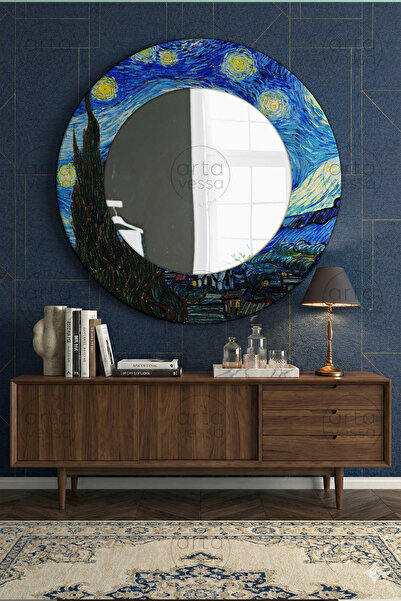 Artavessa Modern UV Baskılı MDF Çerçeveli Yuvarlak Duvar Aynası - ARTMDFMRR1