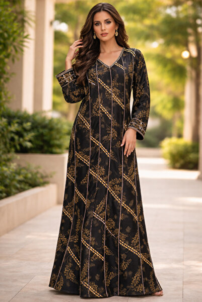 Meryl Long women's jalabiya with embroidered floral pattern